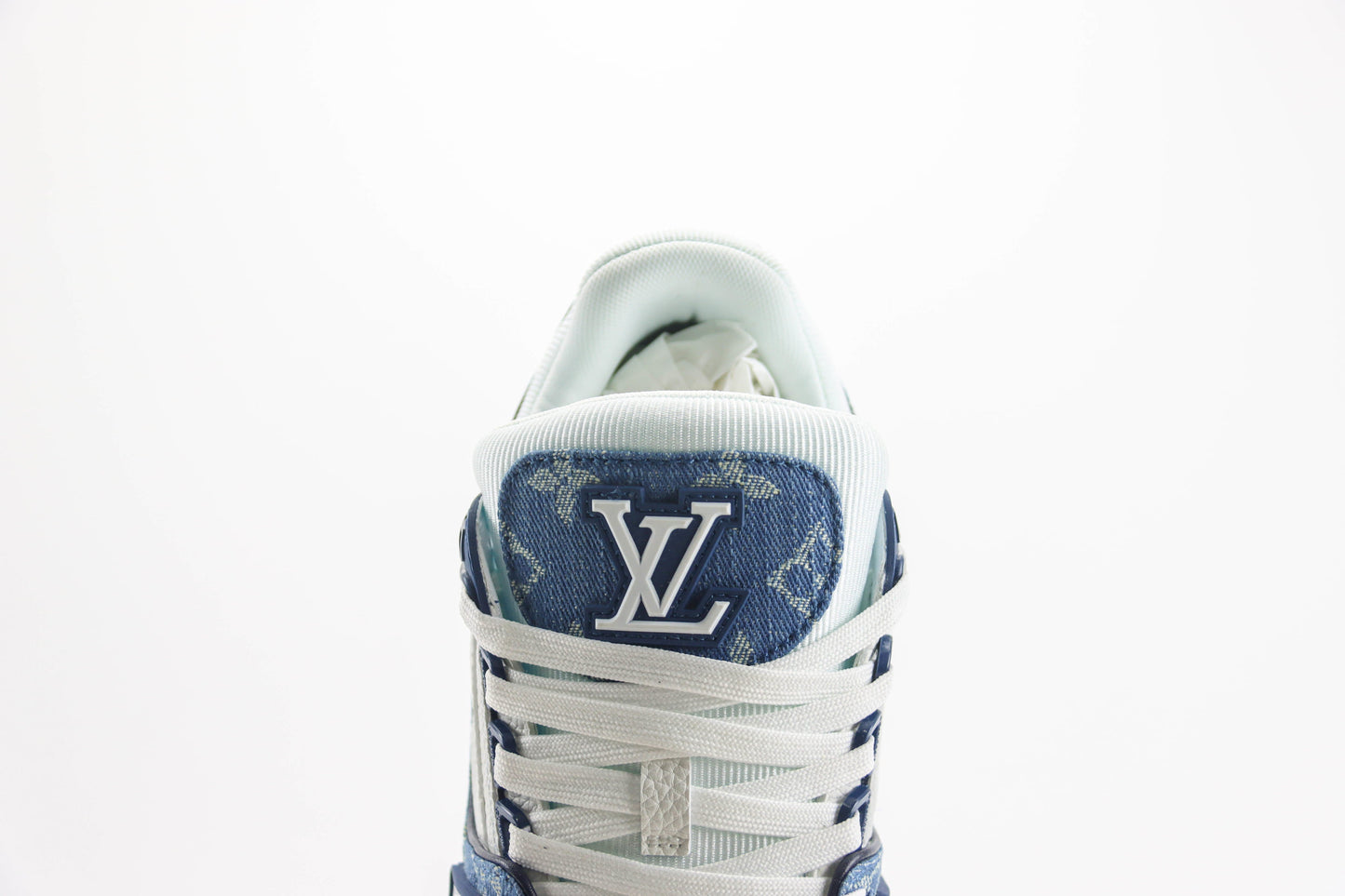 Louis Vuitton Trainer White with Blue Mesh Monogram