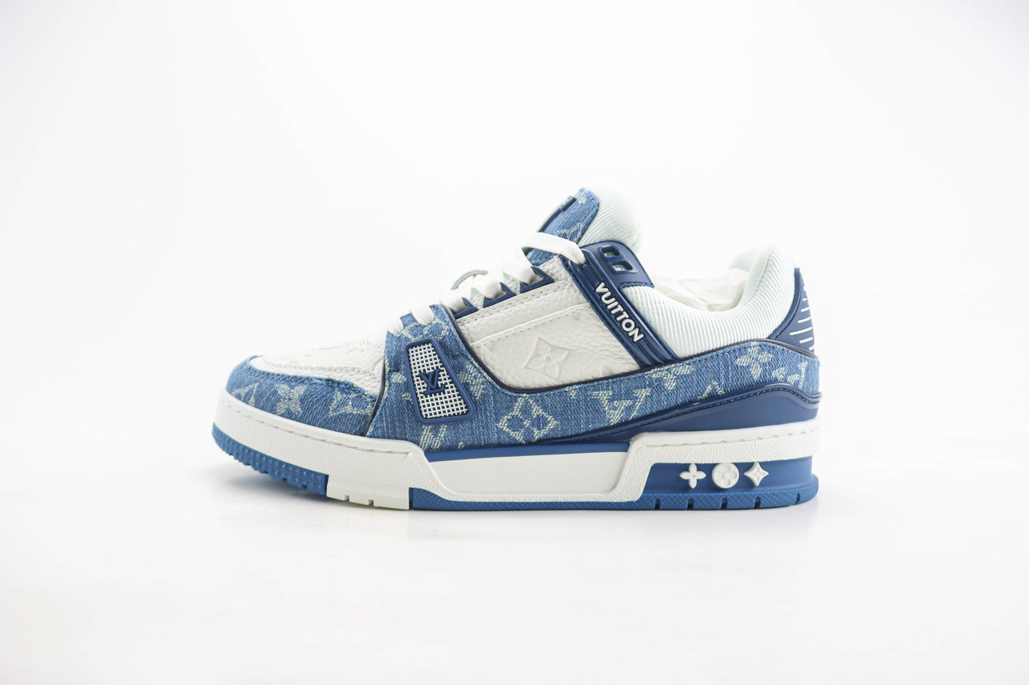 Louis Vuitton Trainer White with Blue Mesh Monogram
