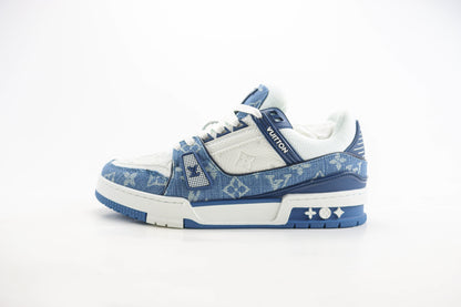 Louis Vuitton Trainer White with Blue Mesh Monogram