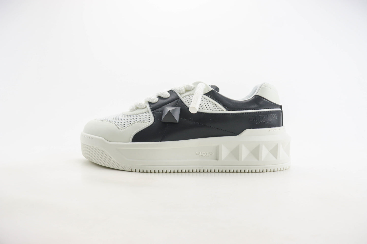 Valentino One Stud XL White Black Nappa Leather
