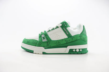 Louis Vuitton Trainer Green Monogram Denim White