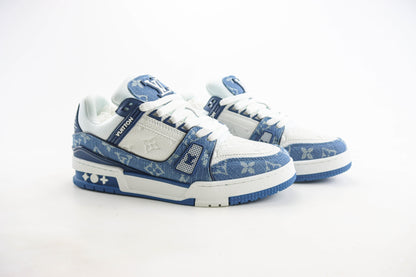 Louis Vuitton Trainer White with Blue Mesh Monogram