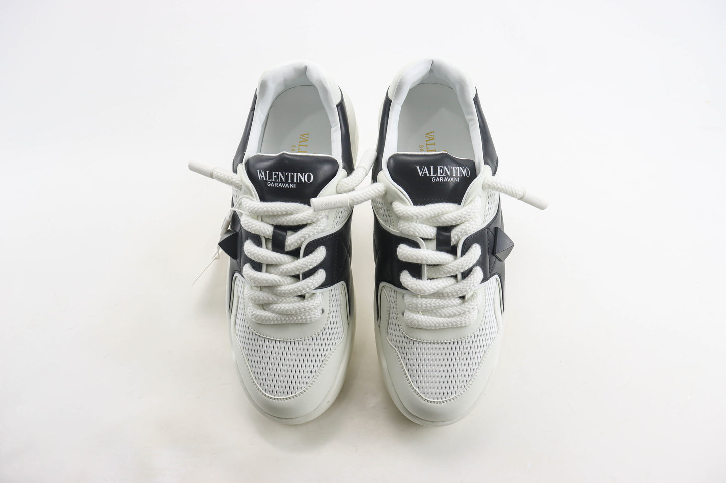 Valentino One Stud XL White Black Nappa Leather