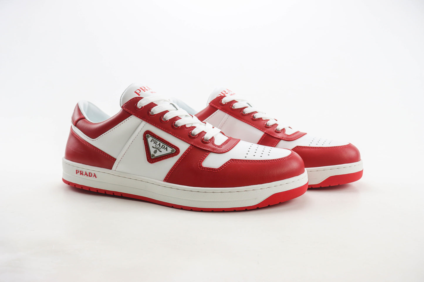 Prada Downtown Low Top Sneakers White Lacquer Red