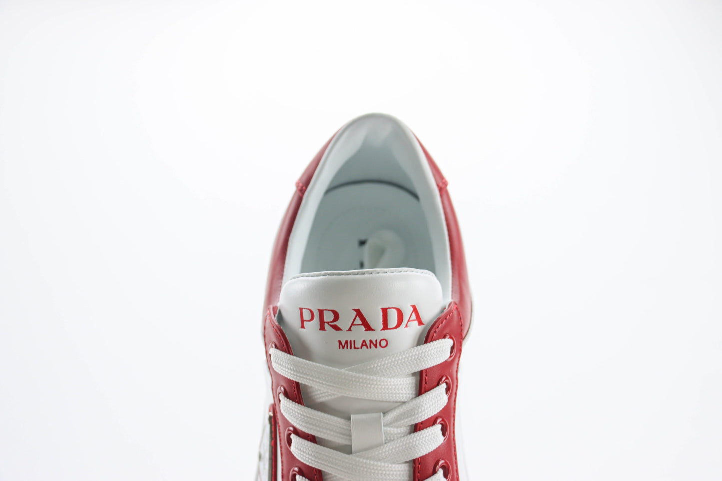 Prada Downtown Low Top Sneakers White Lacquer Red
