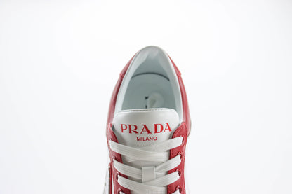 Prada Downtown Low Top Sneakers White Lacquer Red