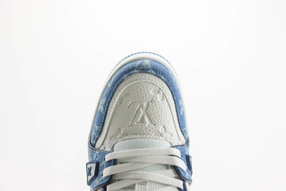 Louis Vuitton Trainer White with Blue Mesh Monogram
