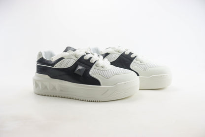 Valentino One Stud XL White Black Nappa Leather