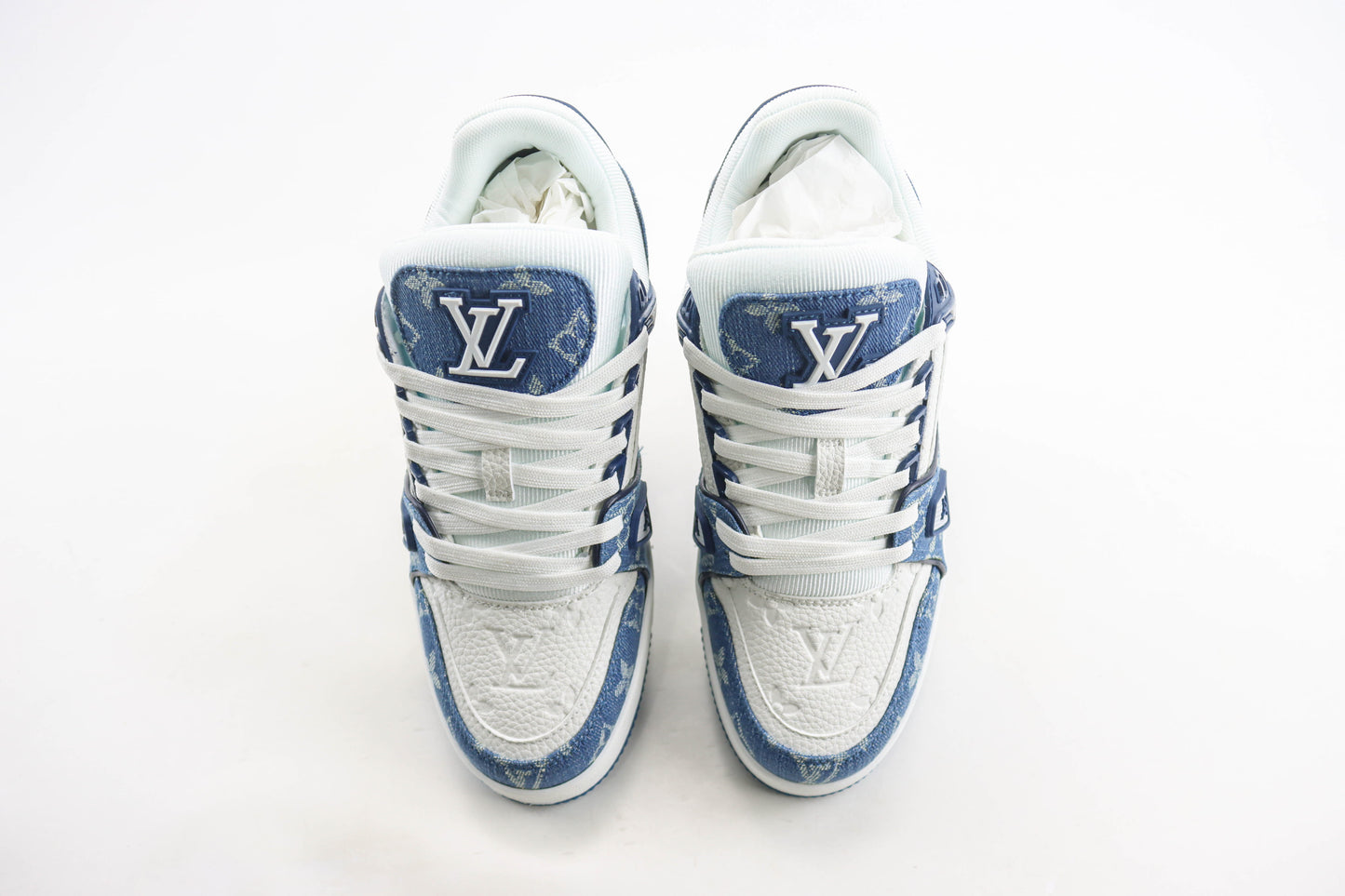 Louis Vuitton Trainer White with Blue Mesh Monogram