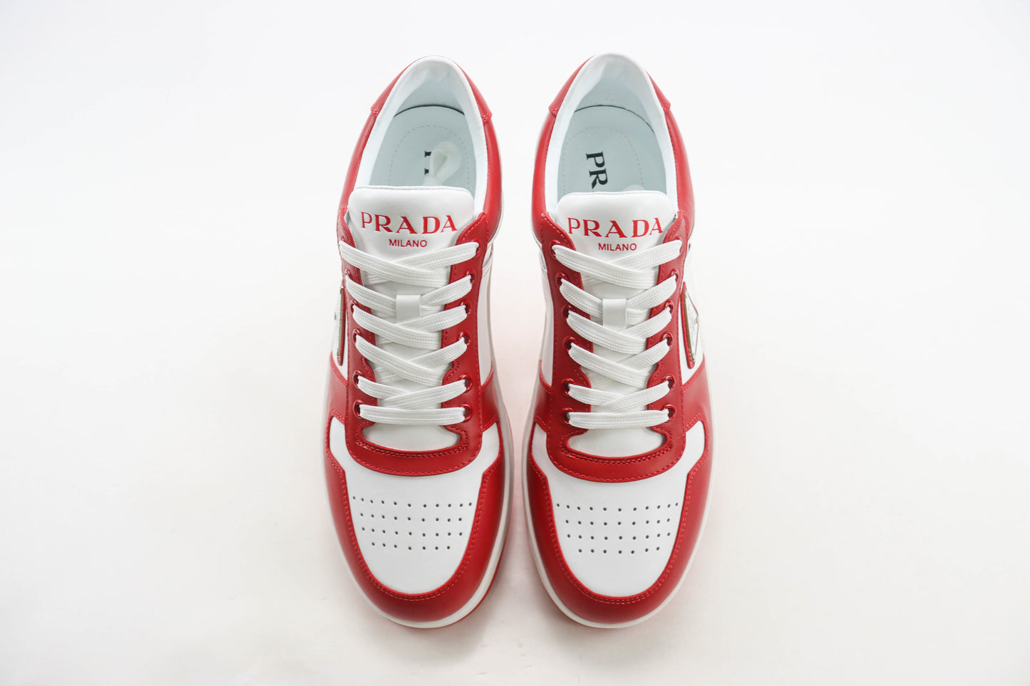 Prada Downtown Low Top Sneakers White Lacquer Red