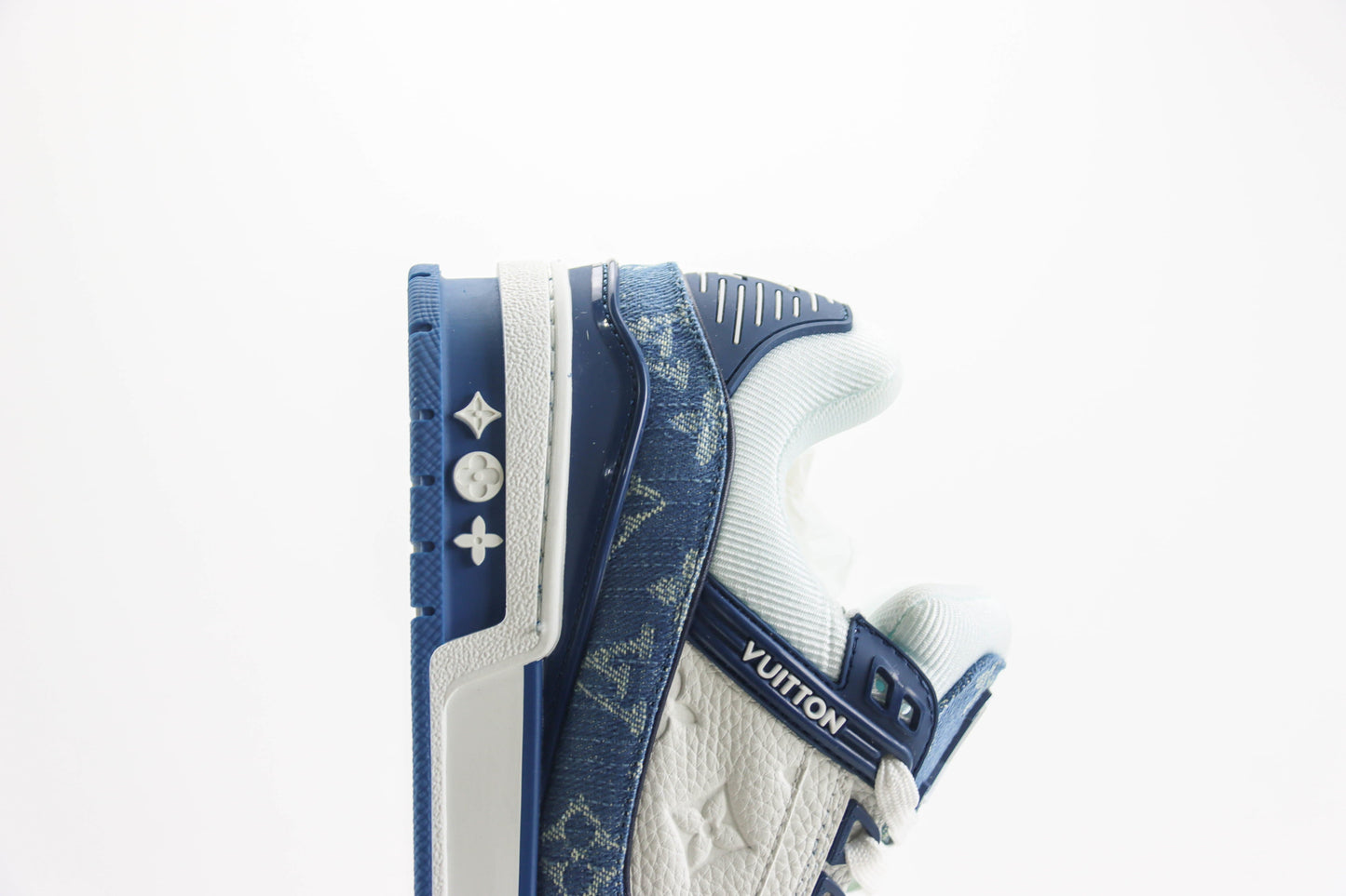 Louis Vuitton Trainer White with Blue Mesh Monogram